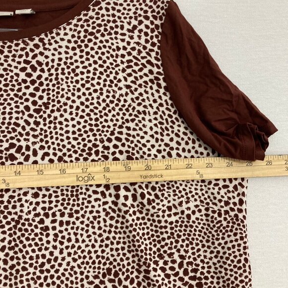LOGO Lori Goldstein Brown Cream Animal Print Pocket Stretch Casual Top XL - Picture 8 of 10